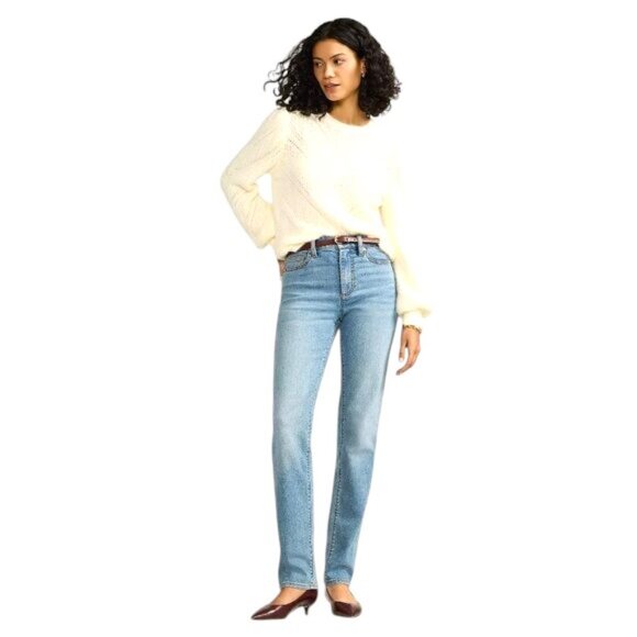 Lands' End Sustainable Recover High Rise Straight Leg Blue Jeans Beau Blue - Picture 1 of 11